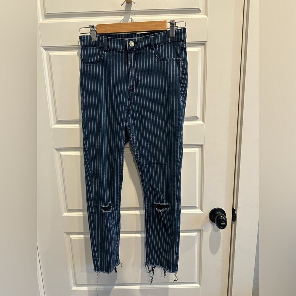 Zara Trafaluc Pinstripe Denim Skinny Crop Jeans